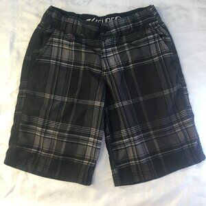 360 Surf Shorts Boys Size 9/10 Gray Black Plaid Pockets Tartan Adjustable